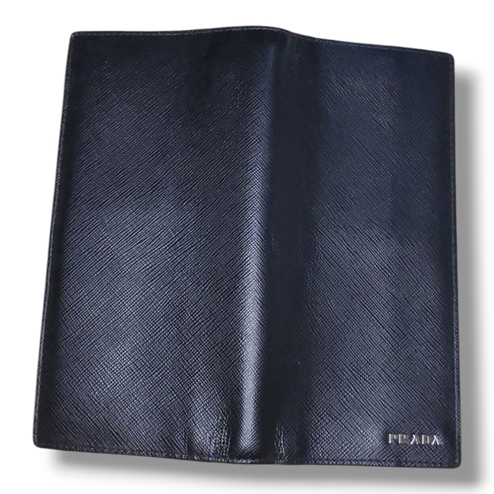 Prada Bicolor Black & Blue Saffiano Leather Long Wallet Sleek Minimalist Design - Picture 3 of 14
